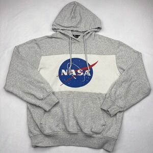 NASA Hoodie Sweatshirt Adult Small Gray Colorblock Fleece Pullover Hyper Space